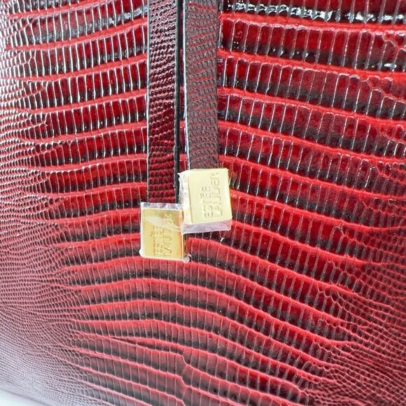 Estée Lauder Faux Croc Embossed Bordeaux Wine Red Large Makeup Cosmetic Case Bag - Picture 3 of 11